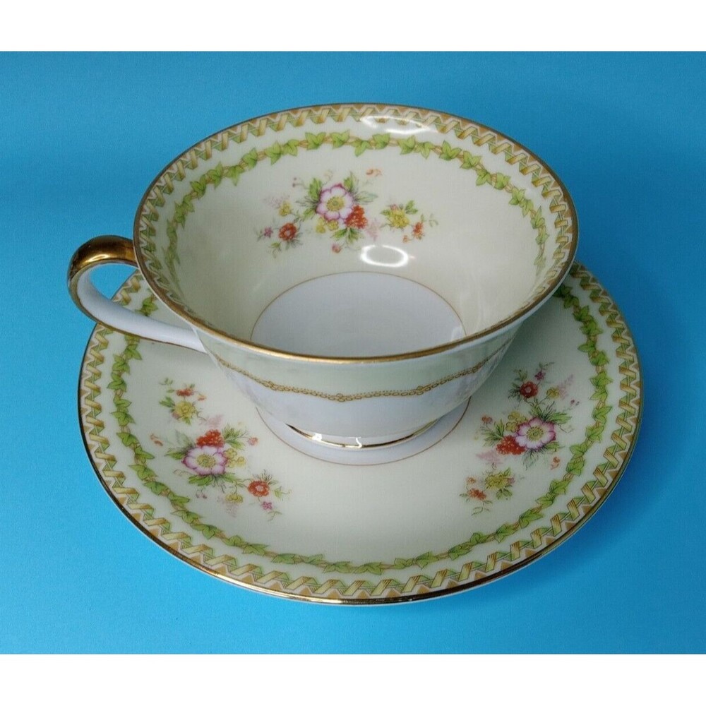 Noritake Japan - Alcona Pattern - Footed Cup & Saucer Set